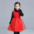 Los niños de invierno rojo visten otoño invierno abrigos de delantal niñas vestidos moda delantal para niños flores apliques